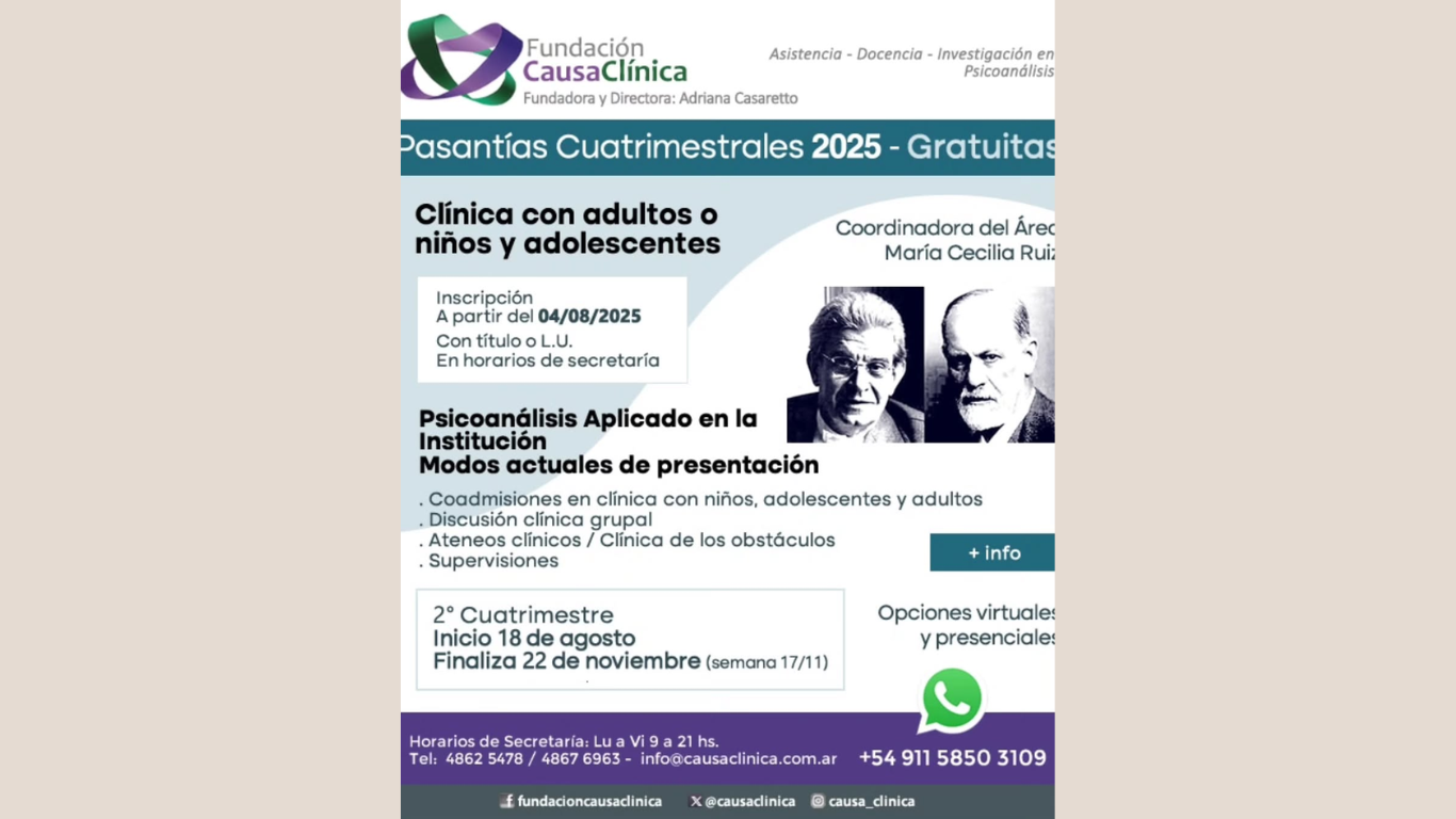 Compartimos la convocatoria a las Pasantías Cuatrimestrales 2025 de la Fundación Causa Clínica – Gratuitas