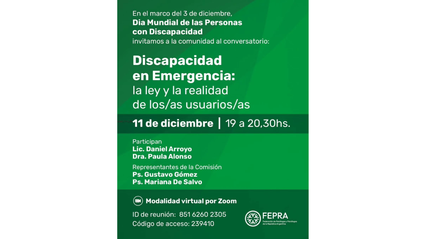 Compartimos la invitación al conversatorio organizado por la Comisión Nacional de Discapacidad de FePRA