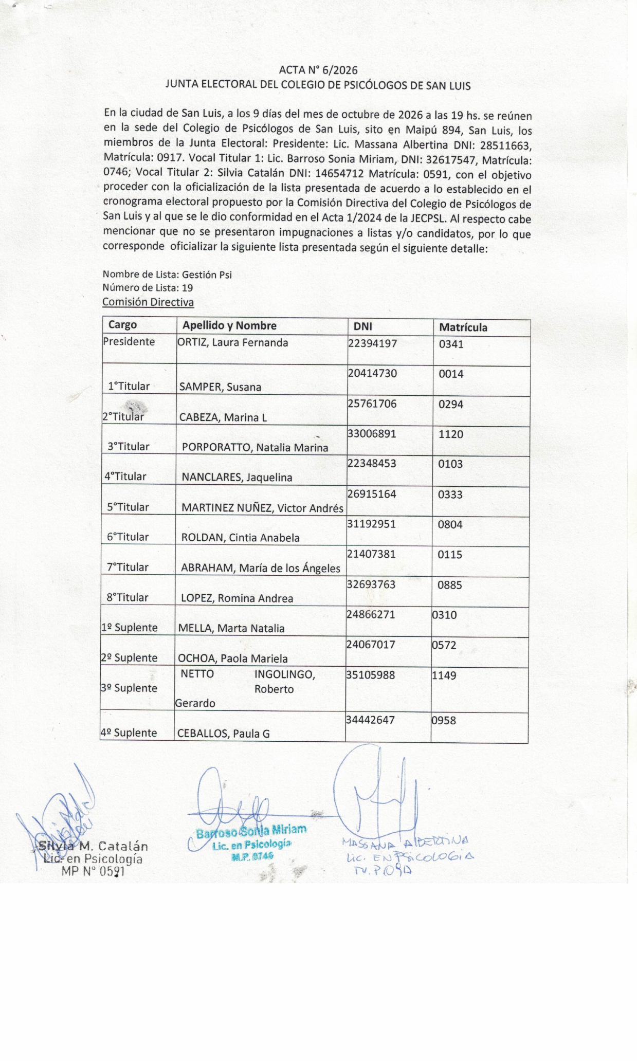 OFICIALIZACIÓN DE LISTAS